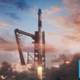 Artist’s conception of the SpaceX Crew Dragon capsule atop a Falcon 9 rocket during launch.